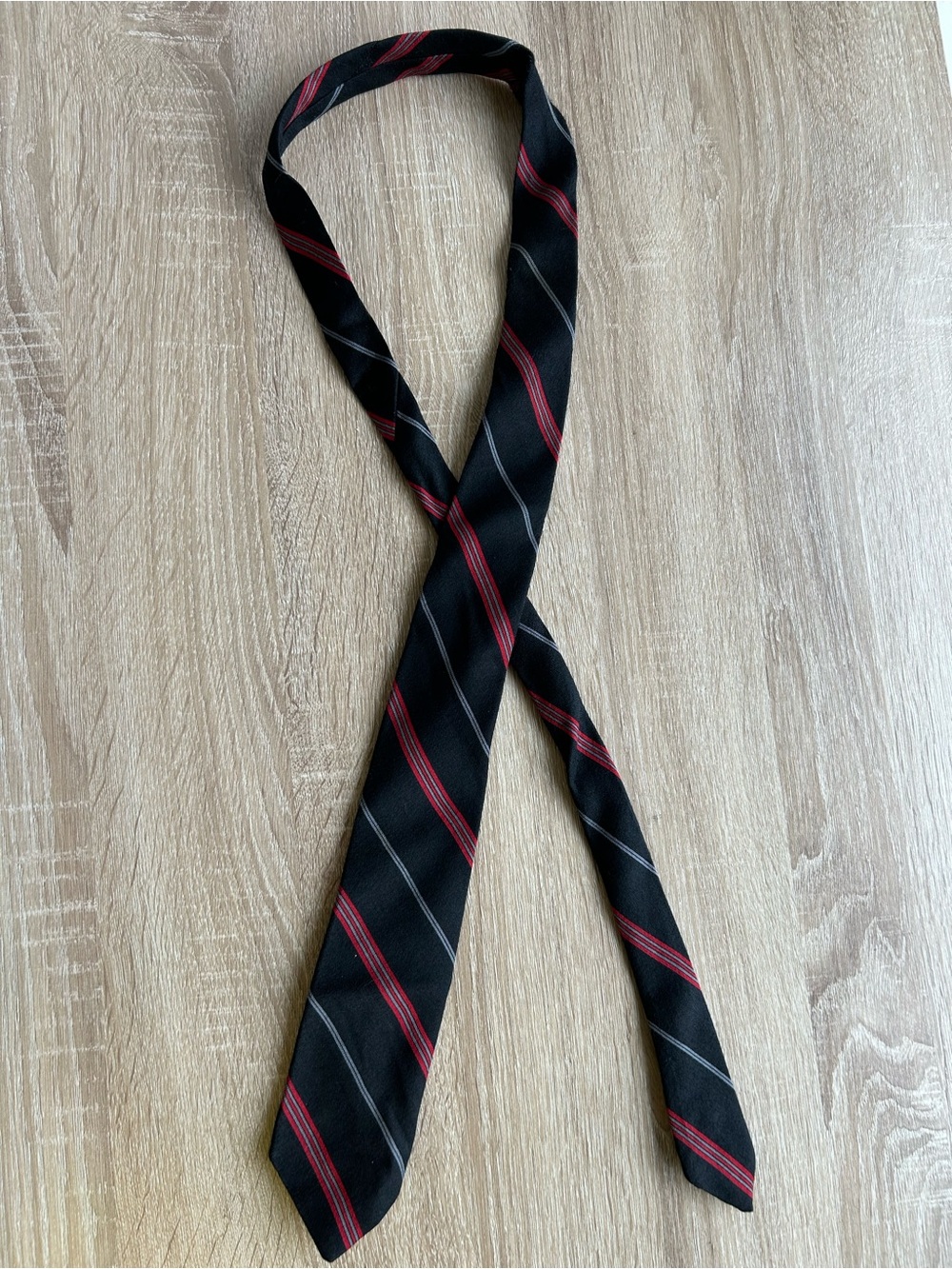 Dior Black Tie with Red and Gray Diagonal Stripes